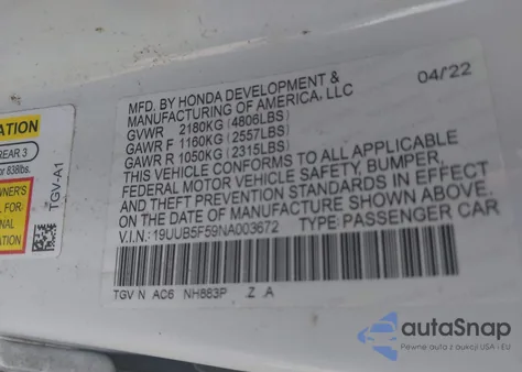 2022 Acura Tlx A-Spec Package из США, поврежденный, VIN 19UUB5F59NA003672